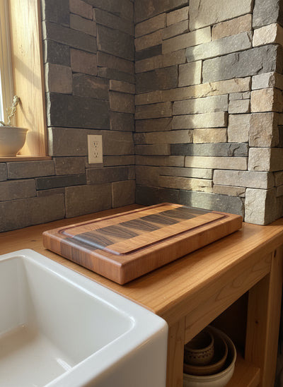 19 7/8” x 11 1/2” x 1 5/8” Walnut and Cherry Luxury End Grain Cutting Board w/ Juice Groove