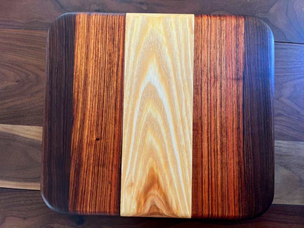 Ash, Mahogany, & Walnut Cutting Board - Measures: 12" x 10 3/4" x 3/4"