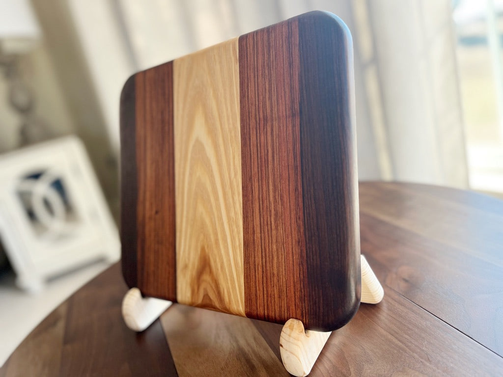 Ash, Mahogany, & Walnut Cutting Board - Measures: 12" x 10 3/4" x 3/4"