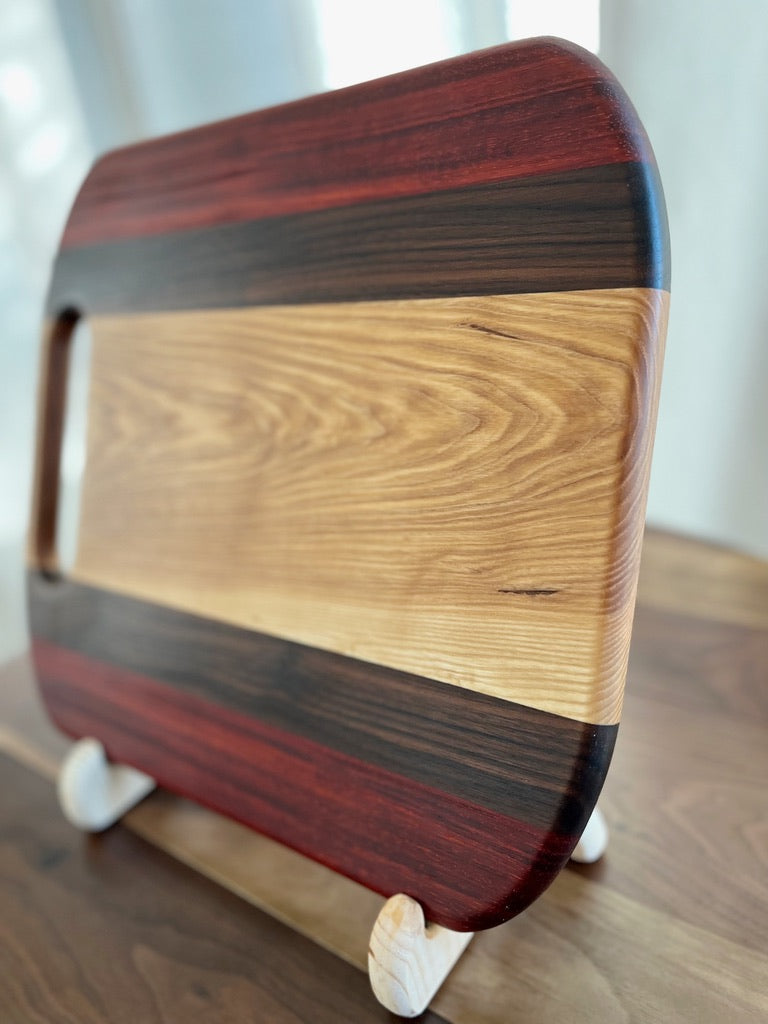 Ash, Walnut, & Padauk Cutting Board - Measures: 13 1/2" x 15" x 7/8"