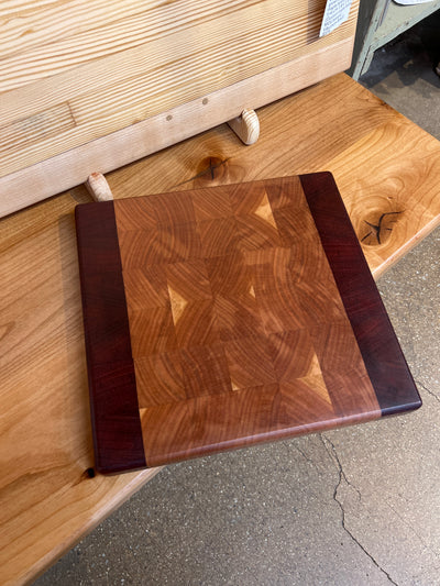 Discounted Small Luxury End Grain Cutting Board - Cherry & Padauk - 12 3/8”x11 3/4”x1 1/2” -w/ Finger Hold