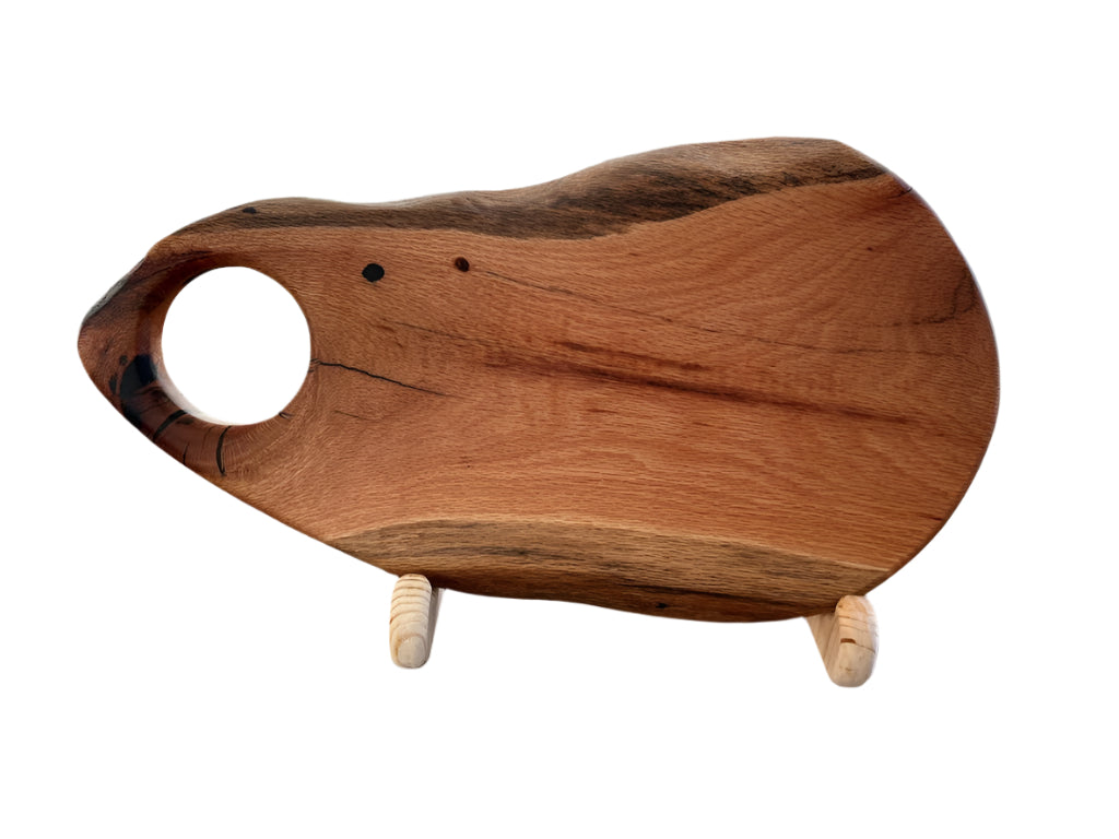 Live Edge Rustic Oak Charcuterie Board w/ Circular Handle -Measures: 18" x 10" x 1"