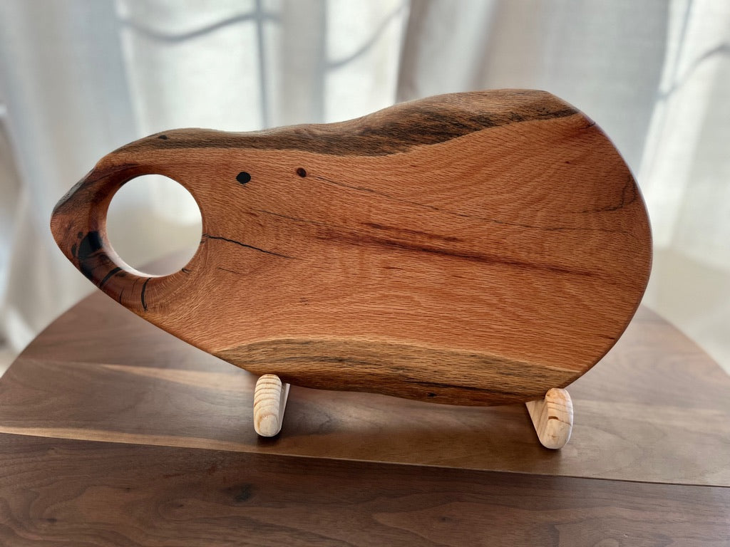Live Edge Rustic Oak Charcuterie Board w/ Circular Handle -Measures: 18" x 10" x 1"