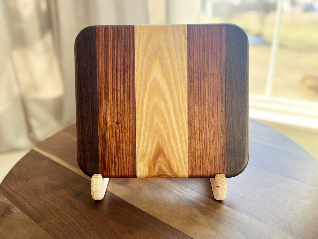 Ash, Mahogany, & Walnut Cutting Board - Measures: 12" x 10 3/4" x 3/4"