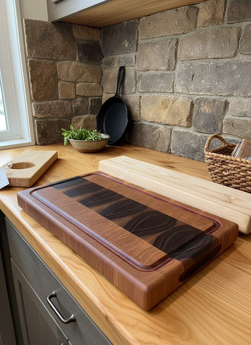 19 7/8” x 11 1/2” x 1 5/8” Walnut and Cherry Luxury End Grain Cutting Board w/ Juice Groove
