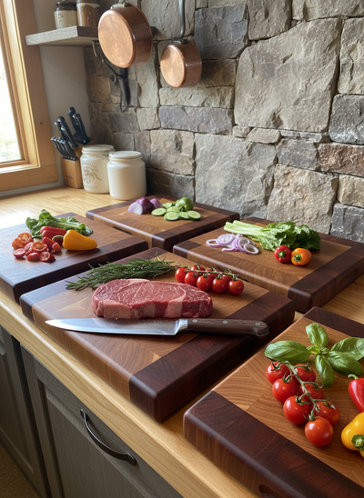 Discounted Small Luxury End Grain Cutting Board - Cherry & Padauk - 12 3/8”x11 3/4”x1 1/2” -w/ Finger Hold