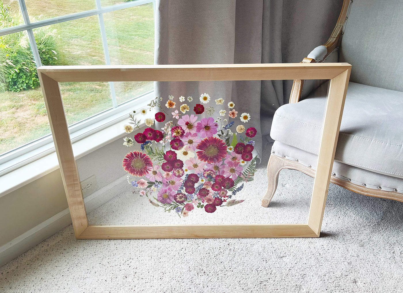 24" x 36" Floating Florals in  Custom Made Hard Maple Frame