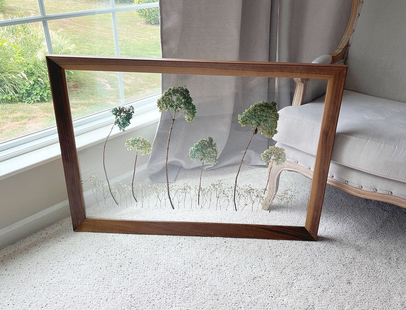 24" x 36" Floating Florals in  Custom Made Walnut Frame