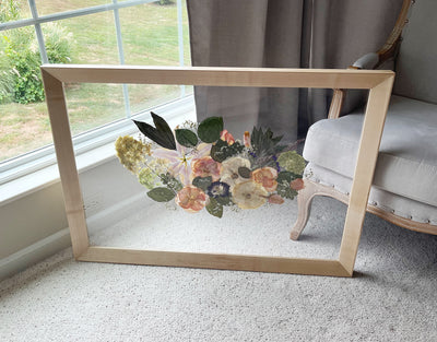 24" x 36" Floating Florals in  Custom Made Hard Maple Frame