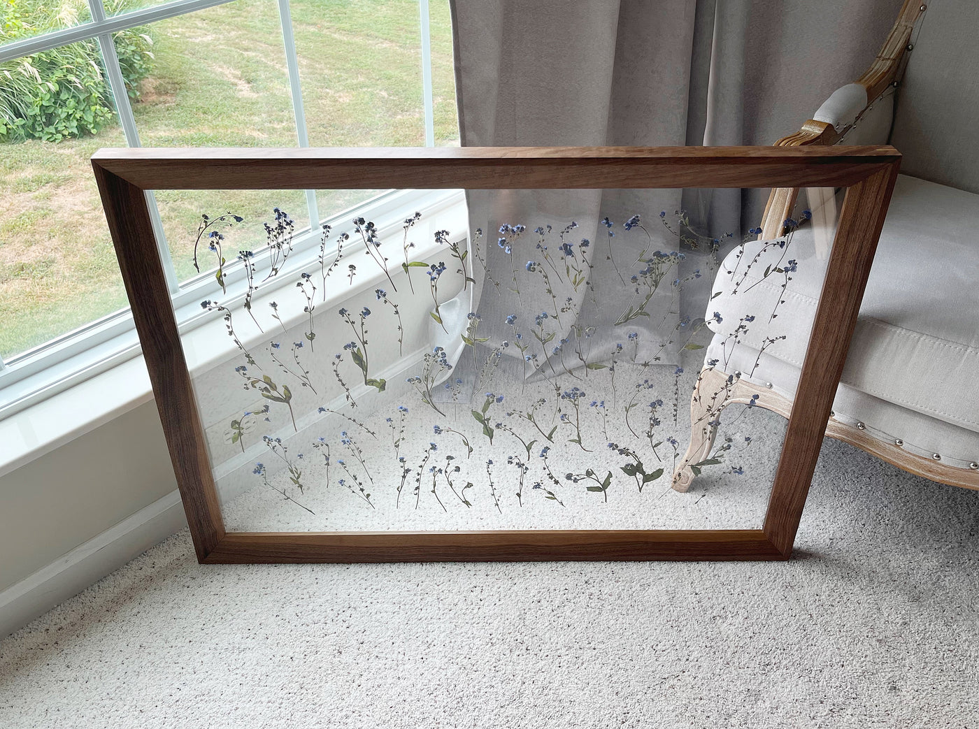 24" x 36" Floating Florals in  Custom Made Walnut Frame