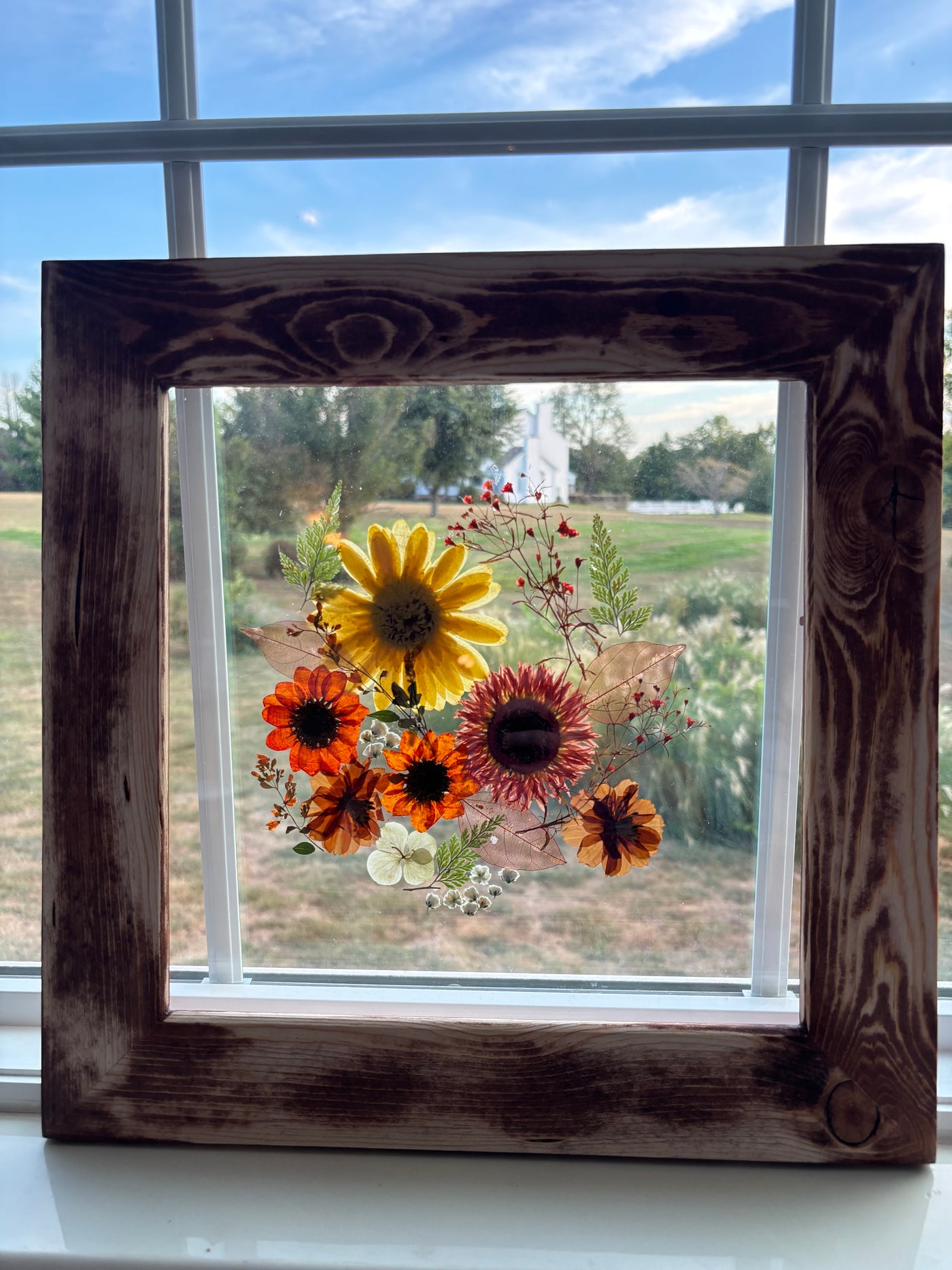 12"x 12" Floating Florals in Pine Frame - Stained Finish w/ Annie Sloan Wax