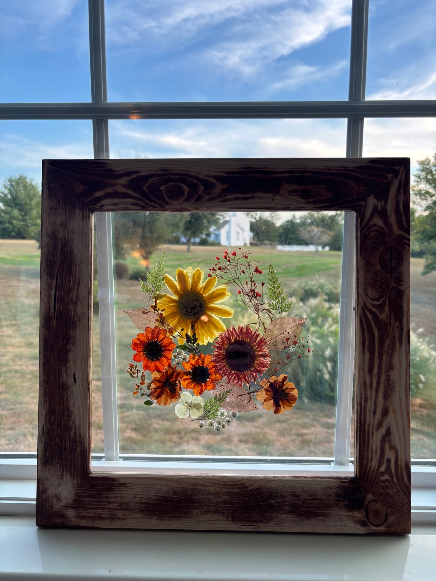 12"x 12" Floating Florals in Pine Frame - Stained Finish w/ Annie Sloan Wax
