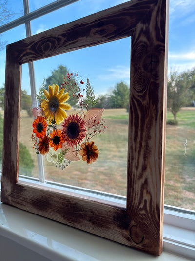 12"x 12" Floating Florals in Pine Frame - Stained Finish w/ Annie Sloan Wax