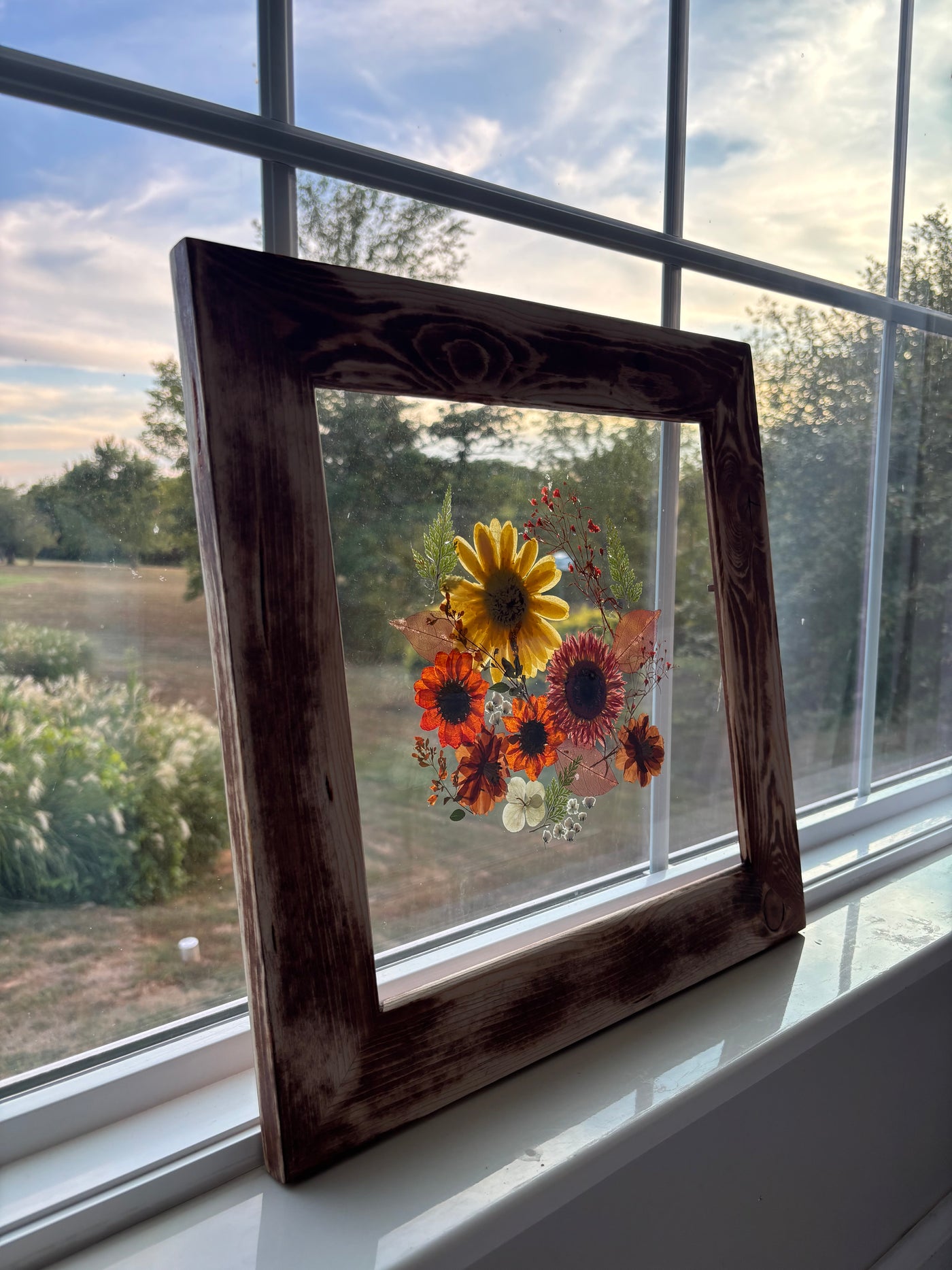 12"x 12" Floating Florals in Pine Frame - Stained Finish w/ Annie Sloan Wax
