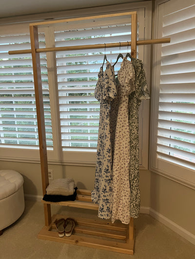 Free Standing Wooden Clothing Rack - Handcrafted Apparel Display Stand.