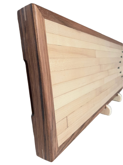 Massive Charcuterie Board, upcycled bowling lane from historic Viburnum Bowl - Hard Maple, w/ Ebony inlay, Boarded in  Mahogany