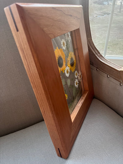 Floating Sun Flower Bouquet in Custom Cherry Frame - 11 3/4" x 14"