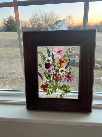 Floating Mixed Wild Flowers in Custom Walnut Frame - 11 3/4" x 14"