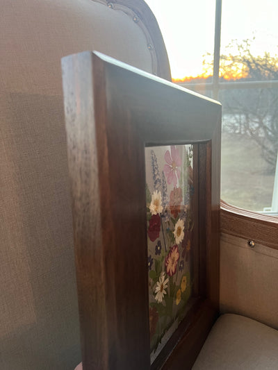 Floating Mixed Wild Flowers in Custom Walnut Frame - 11 3/4" x 14"