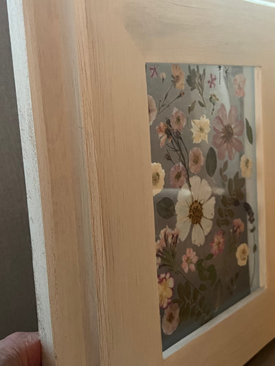 Floating Flower Design w/ Custom Painted  Frame Over Pine Wood - 14" x 16"