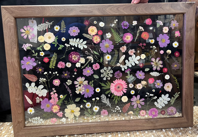 Mixed Floating Wild Flowers in Custom Walnut - 39 1/2" x 27 1/2"