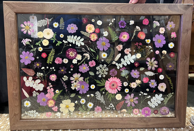 Mixed Floating Wild Flowers in Custom Walnut - 39 1/2" x 27 1/2"