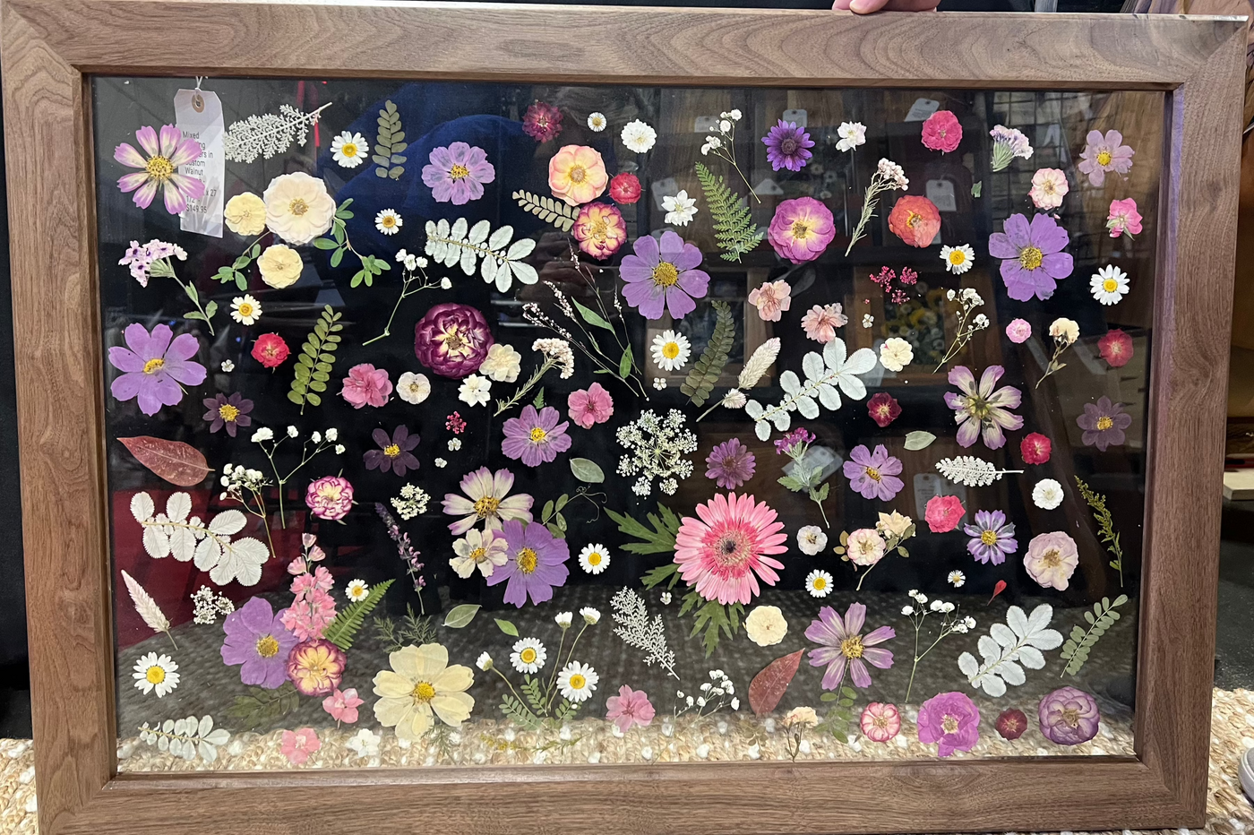 Mixed Floating Wild Flowers in Custom Walnut - 39 1/2" x 27 1/2"