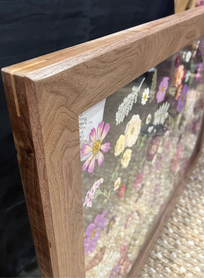 Mixed Floating Wild Flowers in Custom Walnut - 39 1/2" x 27 1/2"