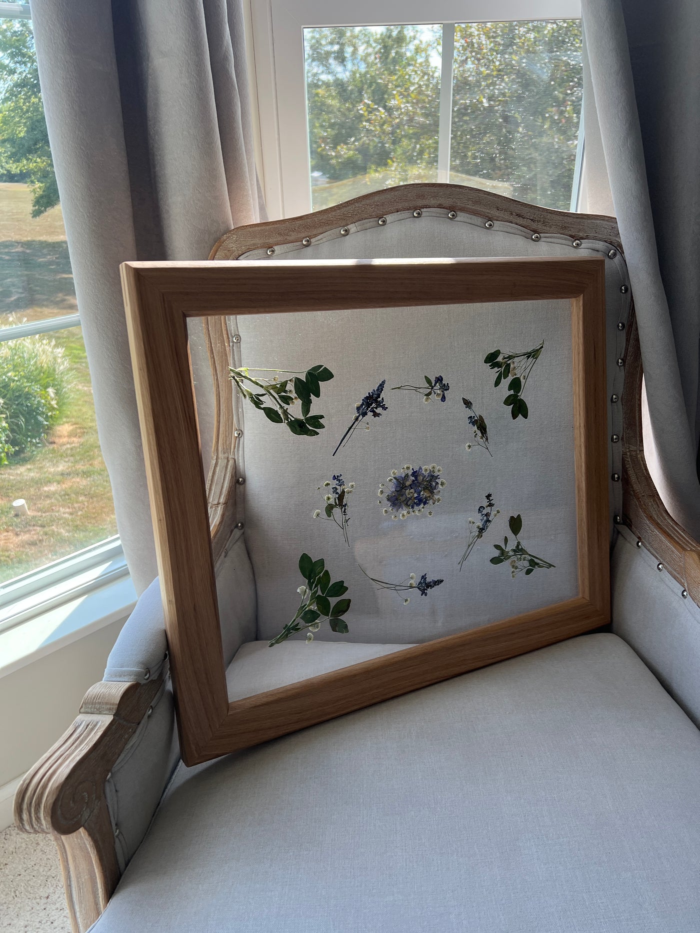 16" x 20" Floating Florals in Custom Made Hickory Frame
