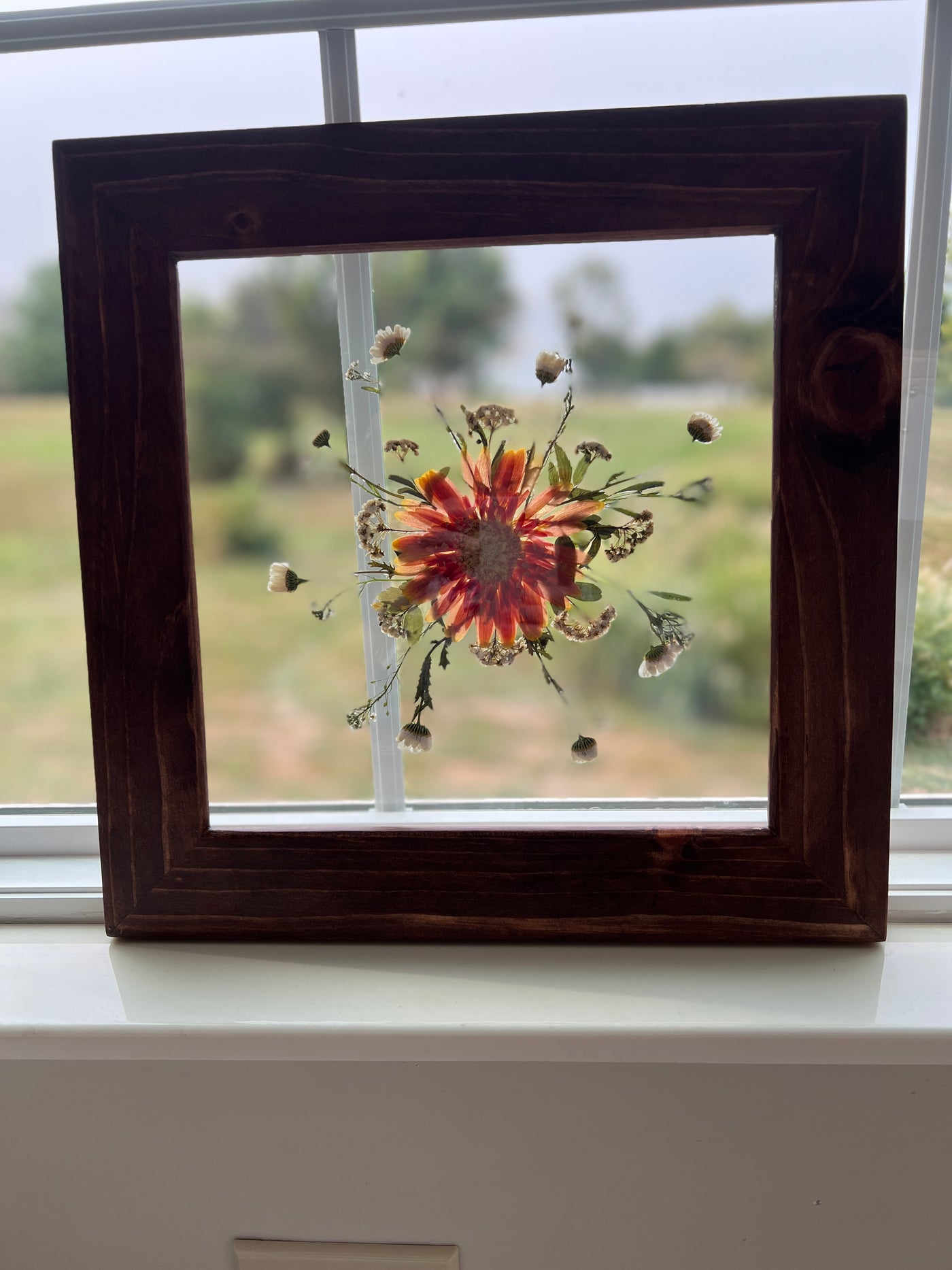 12"x 12" Floating Florals in Pine Frame - Stained Finish w/ Annie Sloan Wax