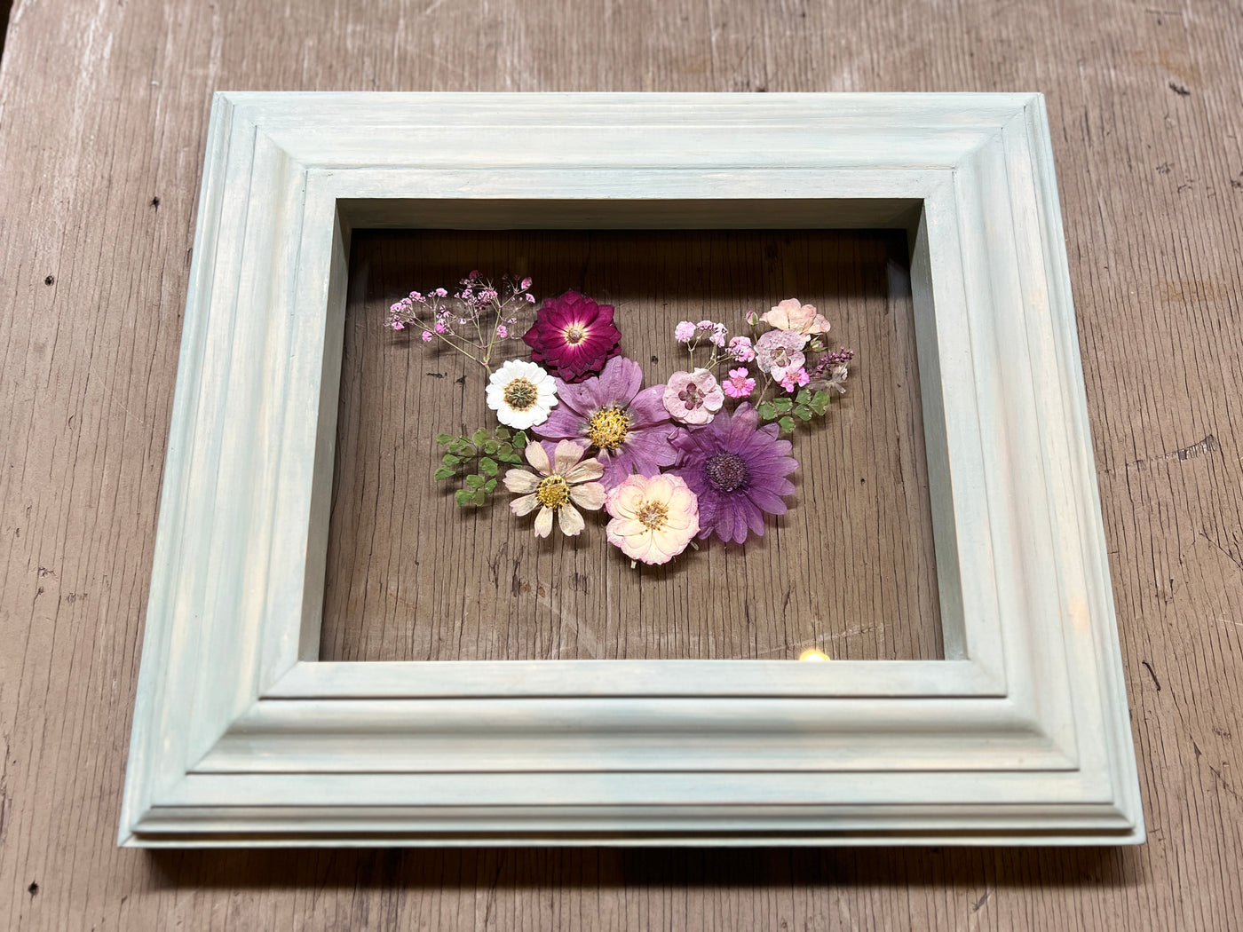 8” x 10” Floating Florals in Pine Frame Painted in Annie Sloan Chalk Paint & Wax (coastal colors)