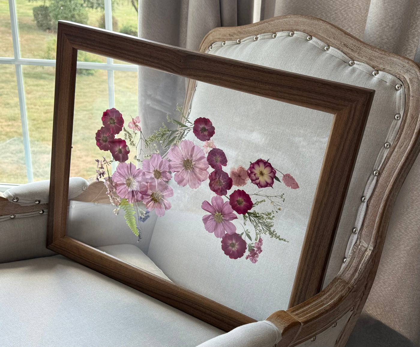16" x 20" Floating Florals in  Custom Made Walnut Frame