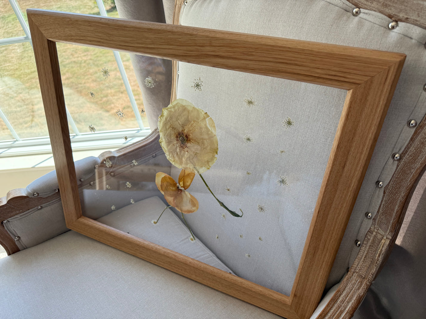 16" x 20" Floating Florals in Custom Made Hickory Frame