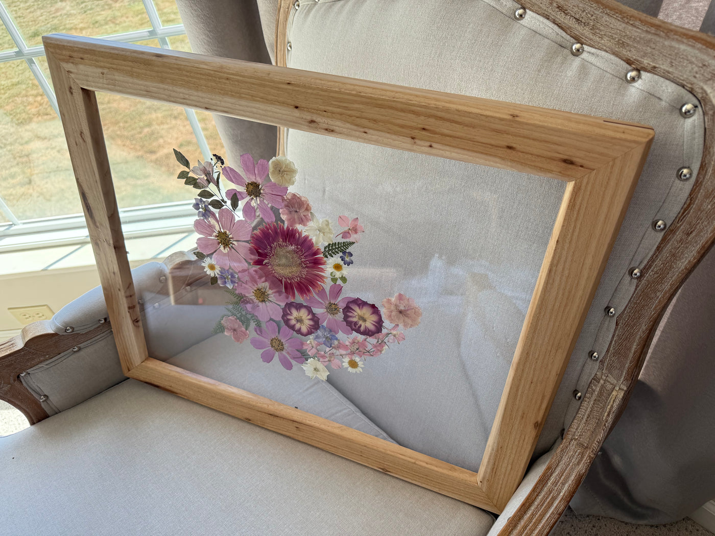 16"x 20" Floating Florals in Custom Made Hickory Frame