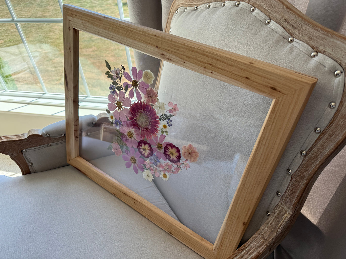 16"x 20" Floating Florals in Custom Made Hickory Frame