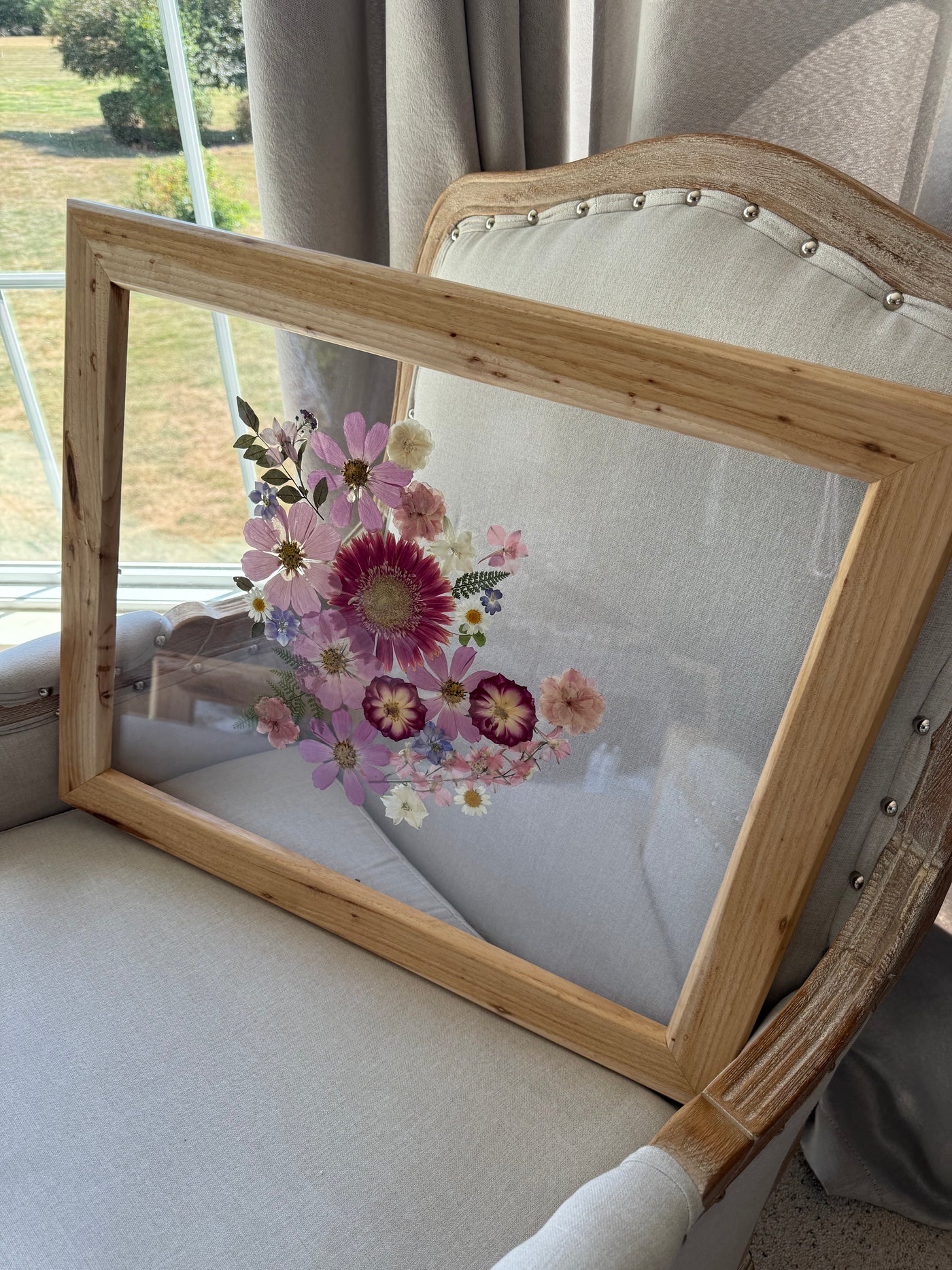 16"x 20" Floating Florals in Custom Made Hickory Frame