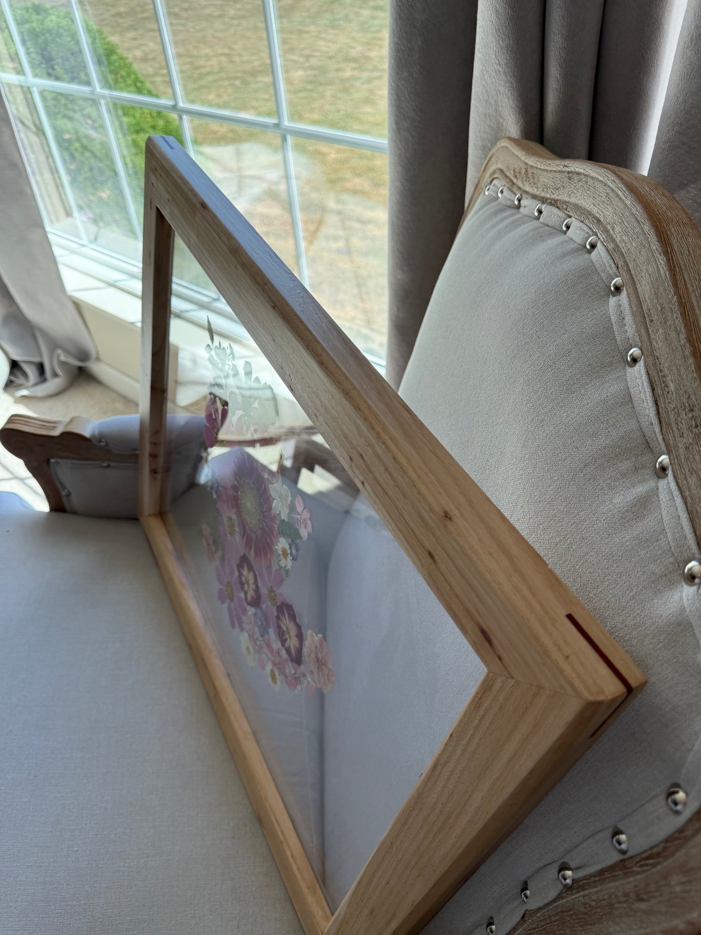 16"x 20" Floating Florals in Custom Made Hickory Frame