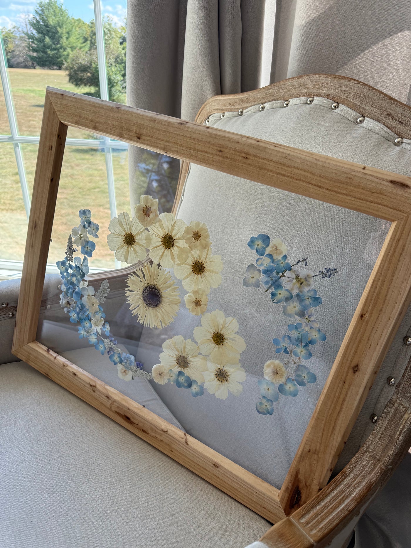 16"x 20" Floating Florals in Custom Made Hickory Frame