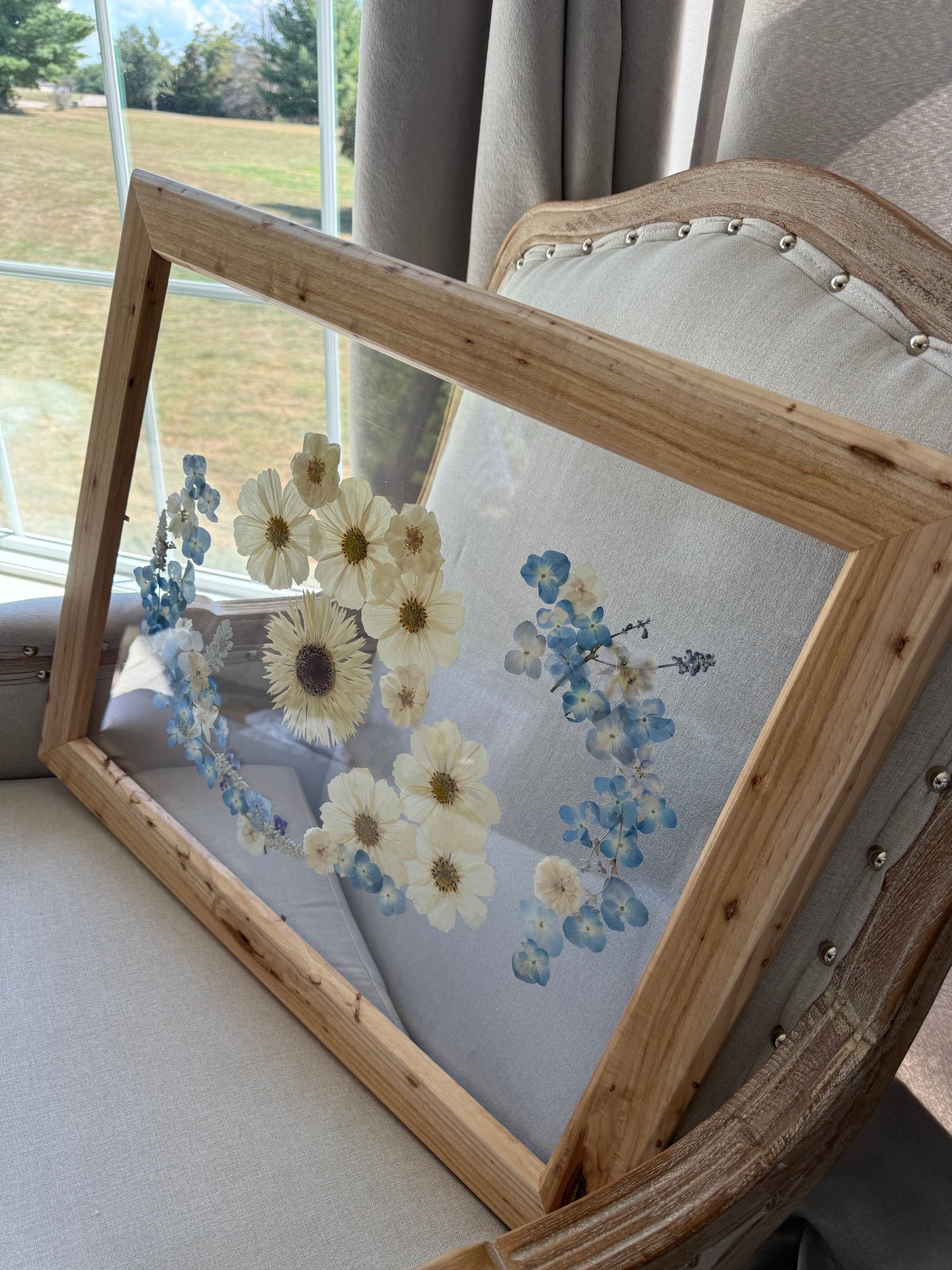 16"x 20" Floating Florals in Custom Made Hickory Frame