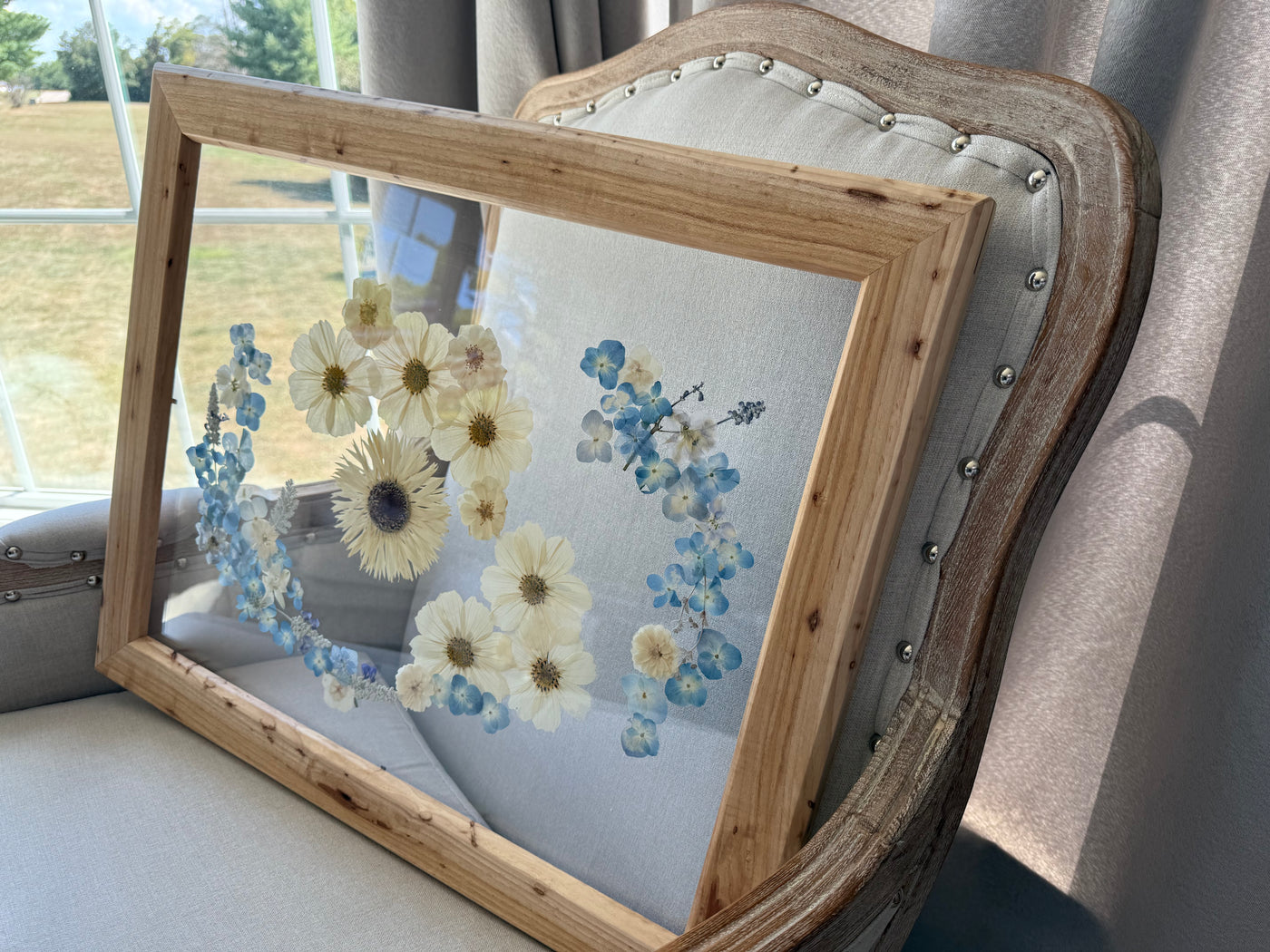 16"x 20" Floating Florals in Custom Made Hickory Frame
