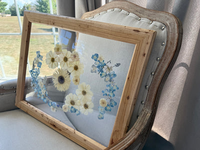 16"x 20" Floating Florals in Custom Made Hickory Frame