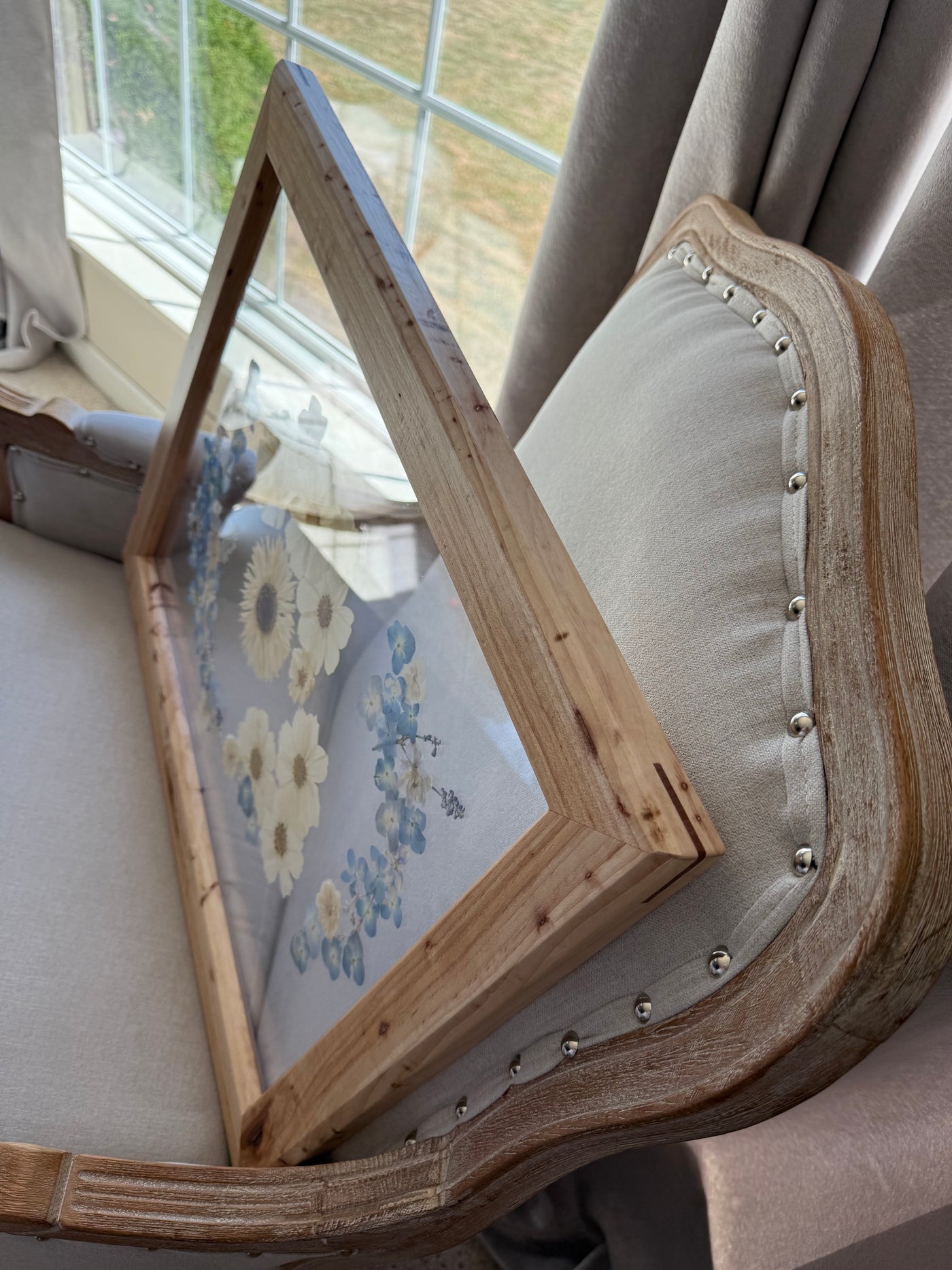 16"x 20" Floating Florals in Custom Made Hickory Frame