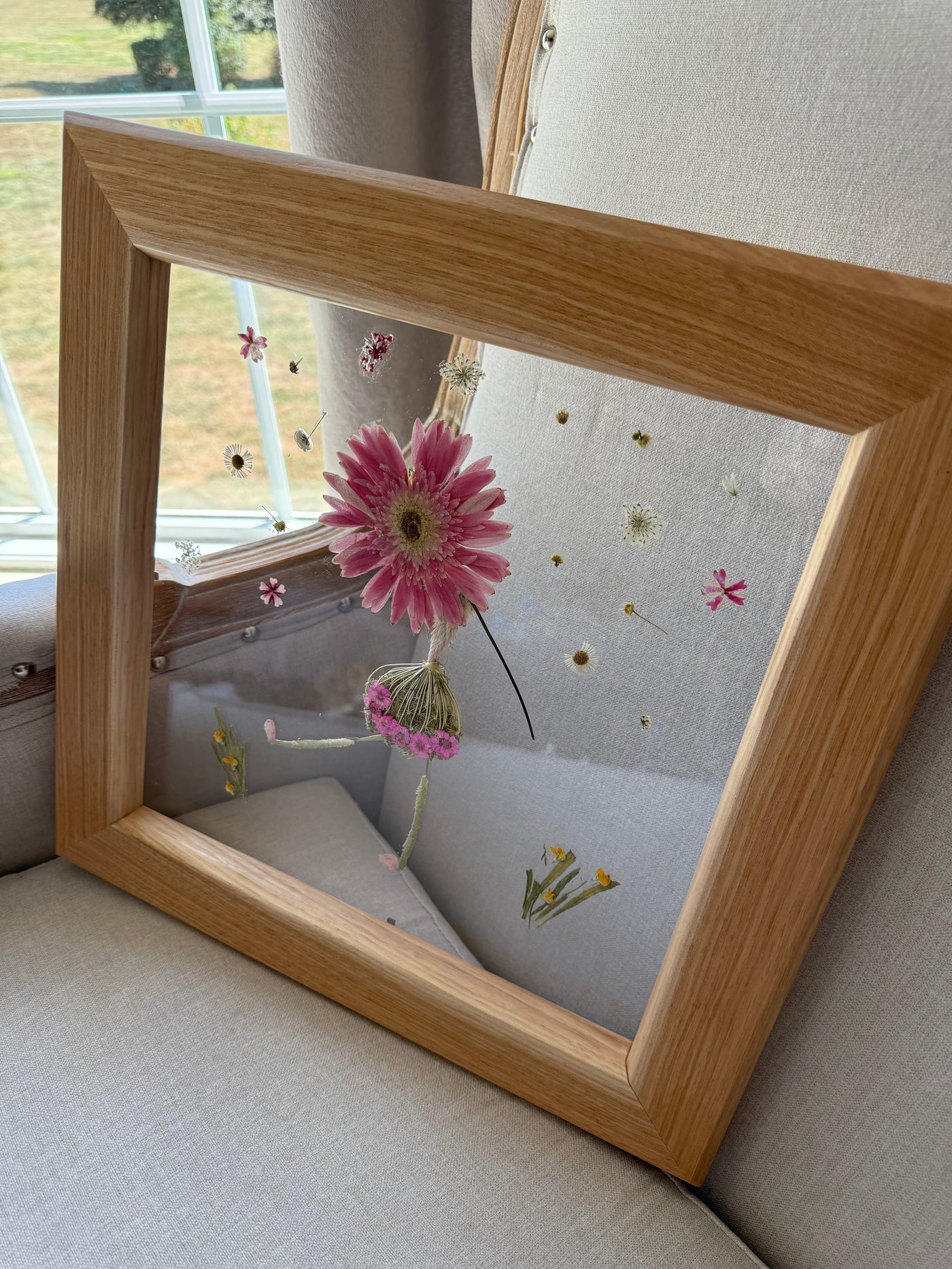 12" x 12" Floating Florals in Custom Made Hickory Frame