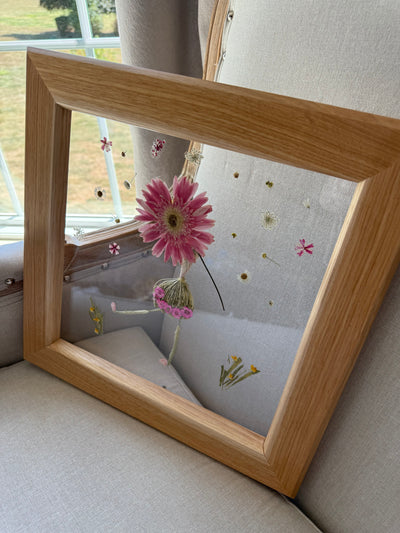 12" x 12" Floating Florals in Custom Made Hickory Frame