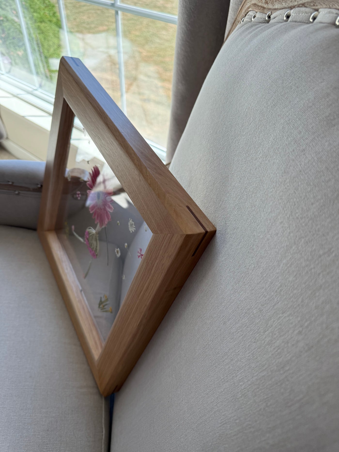 12" x 12" Floating Florals in Custom Made Hickory Frame
