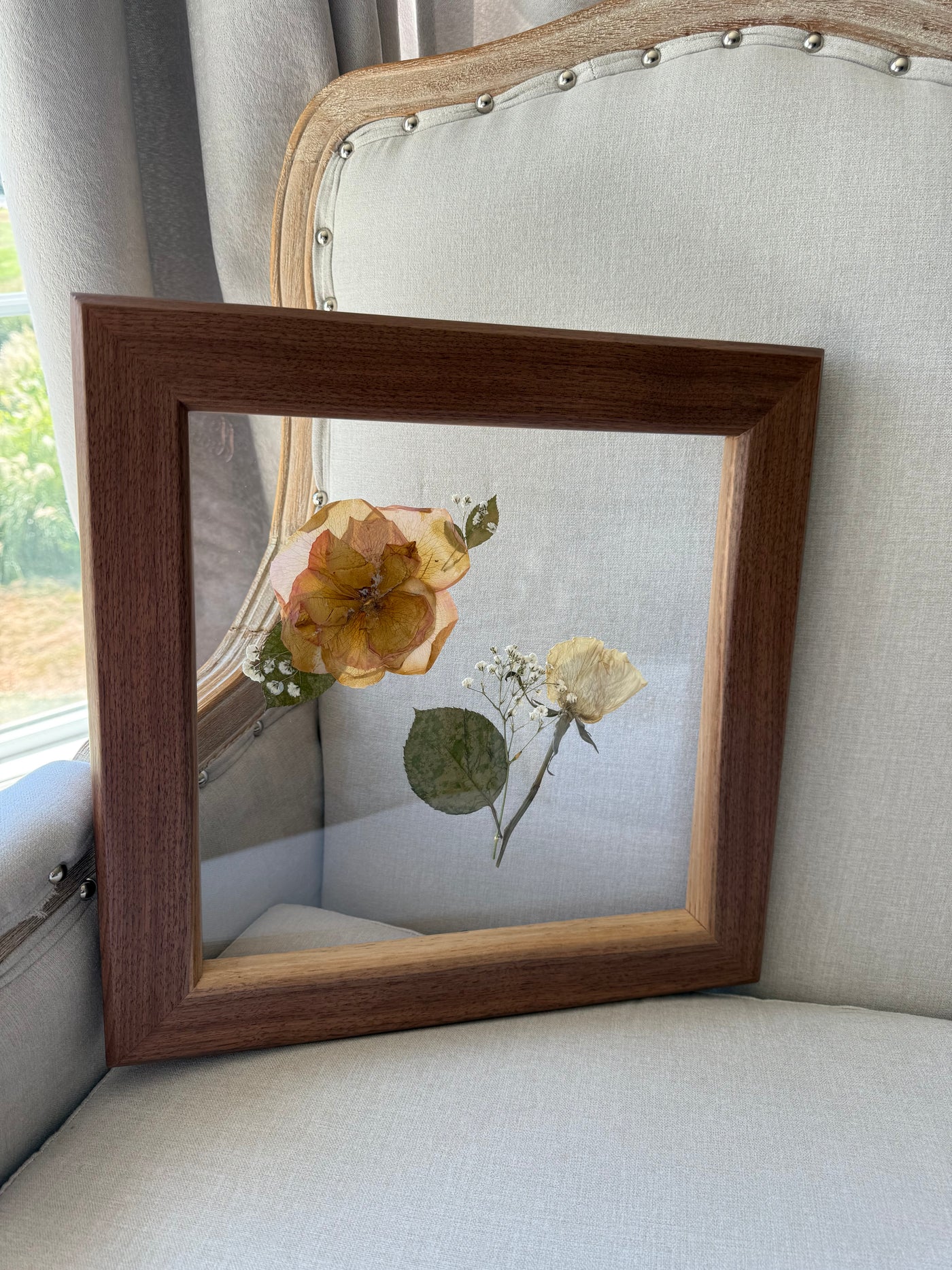 12"x 12" Floating Florals in Custom Made Walnut Frame