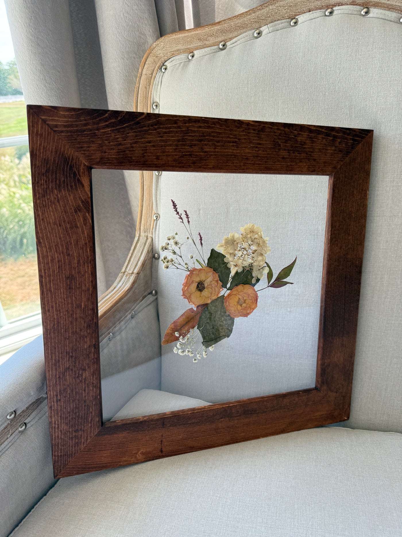 12"x 12" Floating Florals in Pine Frame - Stained Finish w/ Annie Sloan Wax