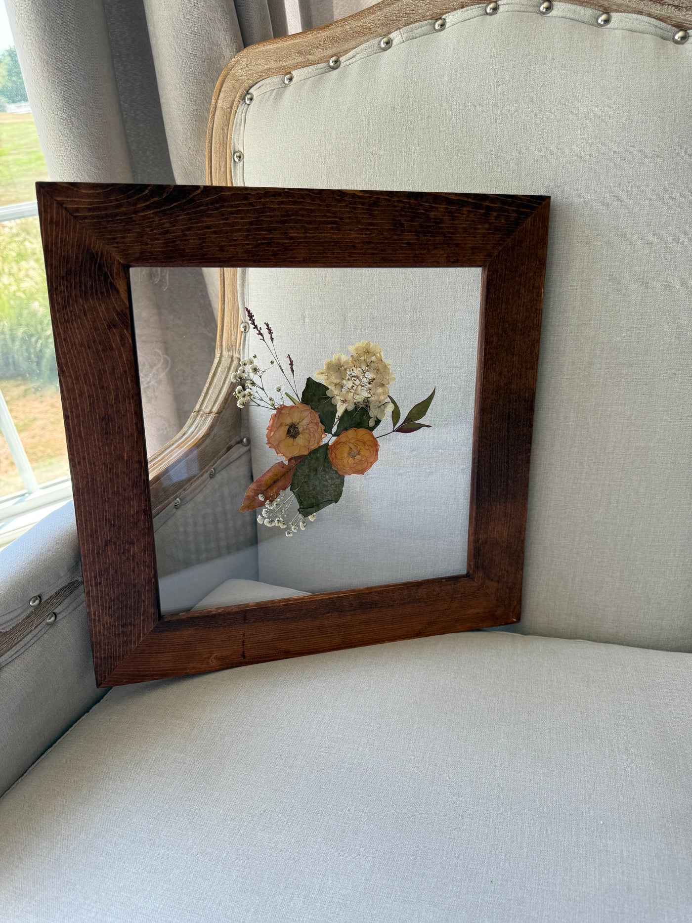 12"x 12" Floating Florals in Pine Frame - Stained Finish w/ Annie Sloan Wax
