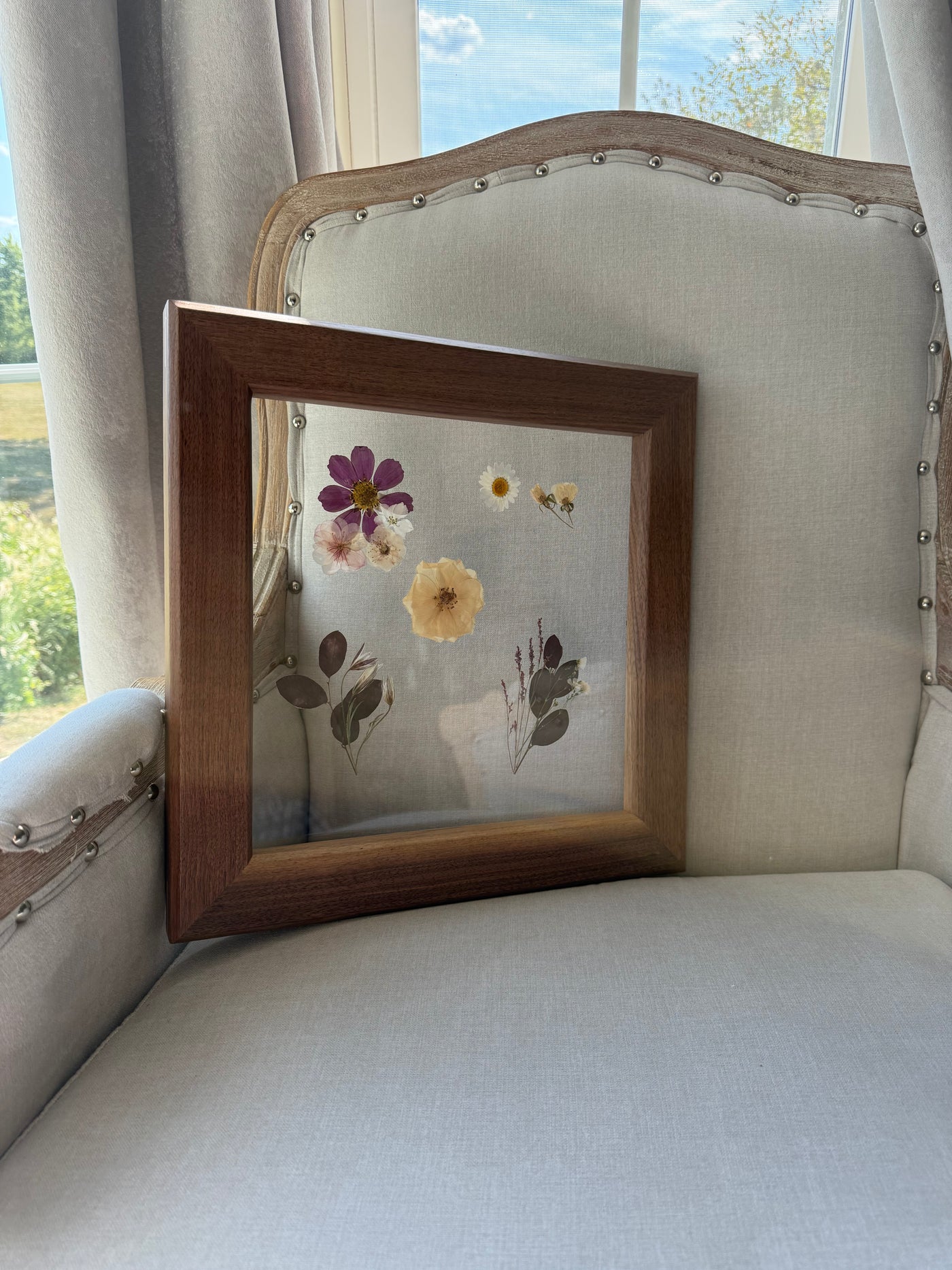 12"x 12" Floating Florals in Custom Made Walnut Frame