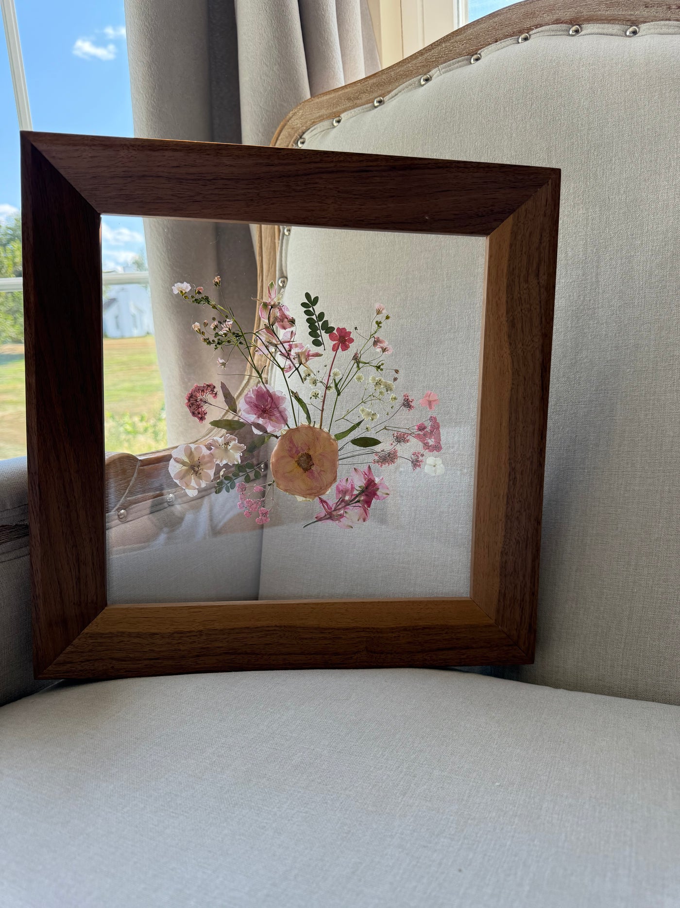 12"x 12" Floating Florals in Custom Made Walnut Frame